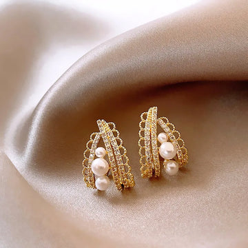 DAIIIBABYYY  -  New Arrival French Light Luxury Zircon Lace Pearl Stud Earrings Fashion Women Geometric Crystal Jewelry Party Gifts